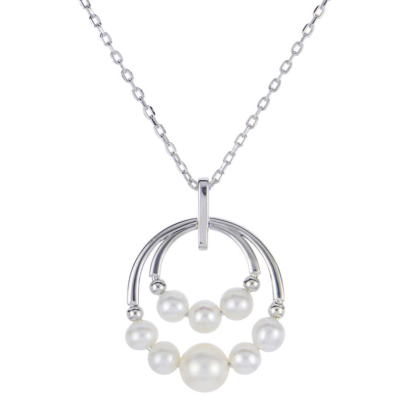 4-6mm Freshwater Pearl Double Circle Necklace in Sterling Silver image number null